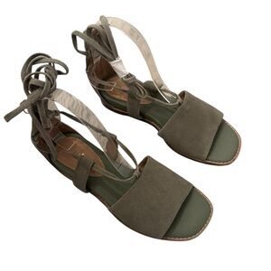 J.Jill Evonne Sandals Sz 6.5 Green Suede Gladiator Lace Up Demi Wedge Back Zip